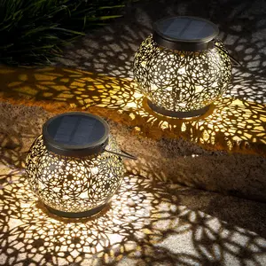 LeiDrail Solar Hanging Lanterns for Outdoor Garden, Waterproof Metal Lights, 2-Pack