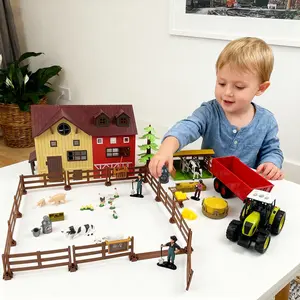 Children Farm Toy Set Large Realistic Farm Animal Model Scene with Animals, Farm Accessories, Tractor, Educational Pretend Play Gift
