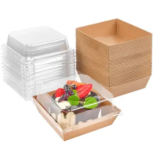 50 Pack Small Charcuterie Boxes with Clear Lids, 4 Inches Paper Bakery Boxes Dessert Boxes Disposable To Go Food Containers for Cookie, Cake Slice, Mini Cake, Chocolate Strawberry