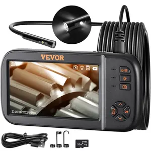 VEVOR Borescope Camera, Triple Lens Endoscope Camera with Light, 4.5" Screen 1080P Inspection Camera with 10 LED Light, IP67 Waterproof Drain Snake Camera for Auto, Plumbing (16.5FT Cable, 32GB Card)