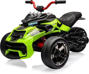 12V 3 Wheeler Ride On ATV Electric Motorcycle, Battery Powered Electric Vehicle w/Led Lights, High & Low Speed, Horn, Music, USB, Treaded Tires, Ride On Car for Kids Gift, Green