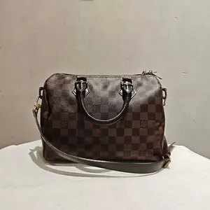 Pre-owned Louis Vuitton canvas Travel Bags Speedy Bandoulière 25 in Damier Ebene canvas