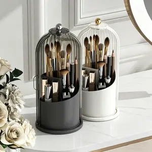 1 count Toothbrush Holders with Sliding Lid Rotating 3 Slots Anti-slip Bathroom Organizer Countertop Tooth Brush Toothpaste Holder Bathroom Counter Stand Sink Organizer Caddy Vanity Makeup Brushes Holder Black