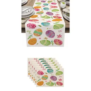 7pcs,Easter Decor Set, 7-Piece Table Runner, Placemats, Pillow Covers, Easter Eggs, Kitchen Dining Room Farmhouse Decoration