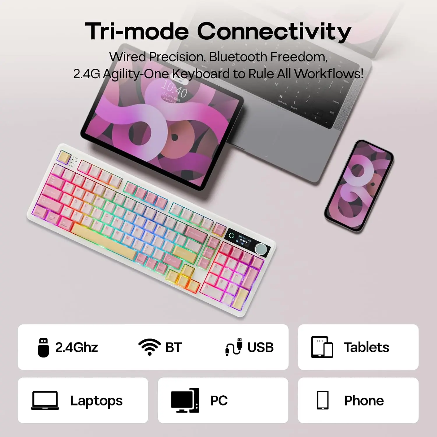 TH99 PRO 96% Mechanical Keyboard with Screen & Knob, 10000mAh, 2.4Ghz ...