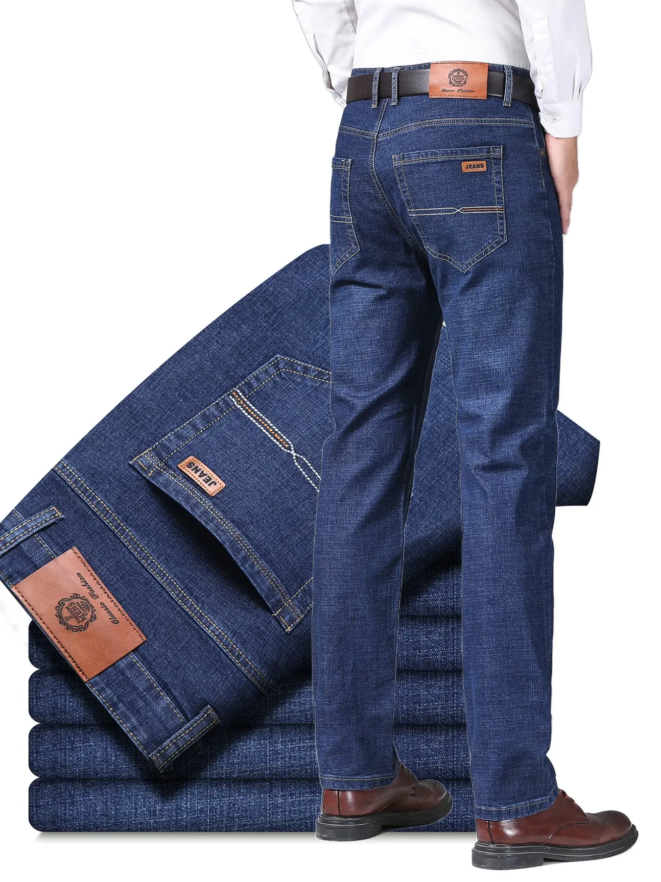 Men's Blue Washed Stretch Slim Fit Skinny Jeans, Casual Plain Denim Business Classic Jeans Pants, Stretchy Micro-Stretch Fabric, Basic Versatile Daily Wear, Premium Denim Pants