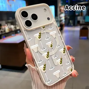 Magnetic Phone Case for iPhone 17 Pro Max 16 Plus 15 14 13 12 11 Air E Martini Elegance Printed Transparent Acrylic Back TPU Edges Non-Yellowing Cover