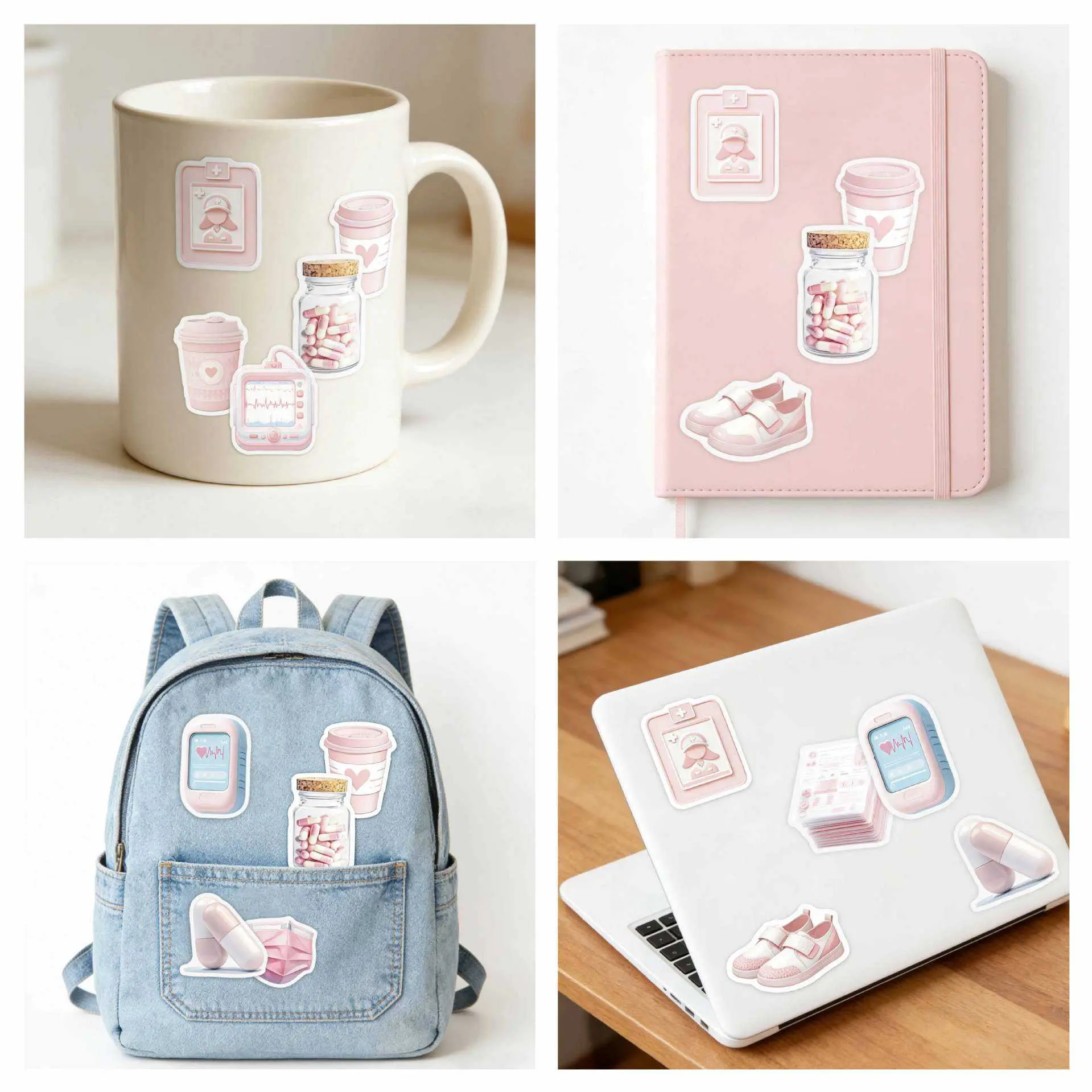 50 Pink EMS Stickers Cute Medical Decals for EMT School Notebook Laptop Bottle Decoration