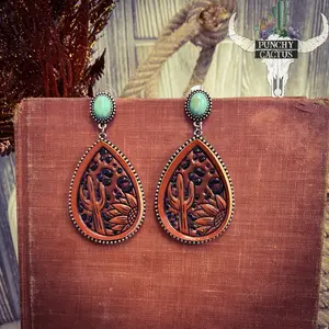 Cactus Tooled Leather Earrings