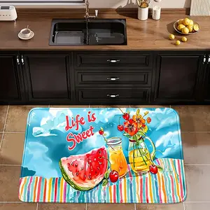 1pc Foldable Space Saving Iced Watermelon Kitchen Carpet Polyester Entryway Doormat Bathroom Living Room Foyer Multi-Zone Fit 3-Second Storage Lightly Absorbent Slightly Slip-Resistant Fade Proof Chilled Summer Vibe New Home Gift
