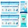 Scrubzz Rinse-Free Bathing Bundle - 4 Extra Large Soap-Infused Sponges, Disposable Shower Cap & Bathing Wipes for Travel & Personal Care