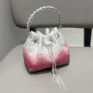 Luxury Designer Rhinestone Evening Clutch Bag for Women - Shiny Crystal Bucket Purse