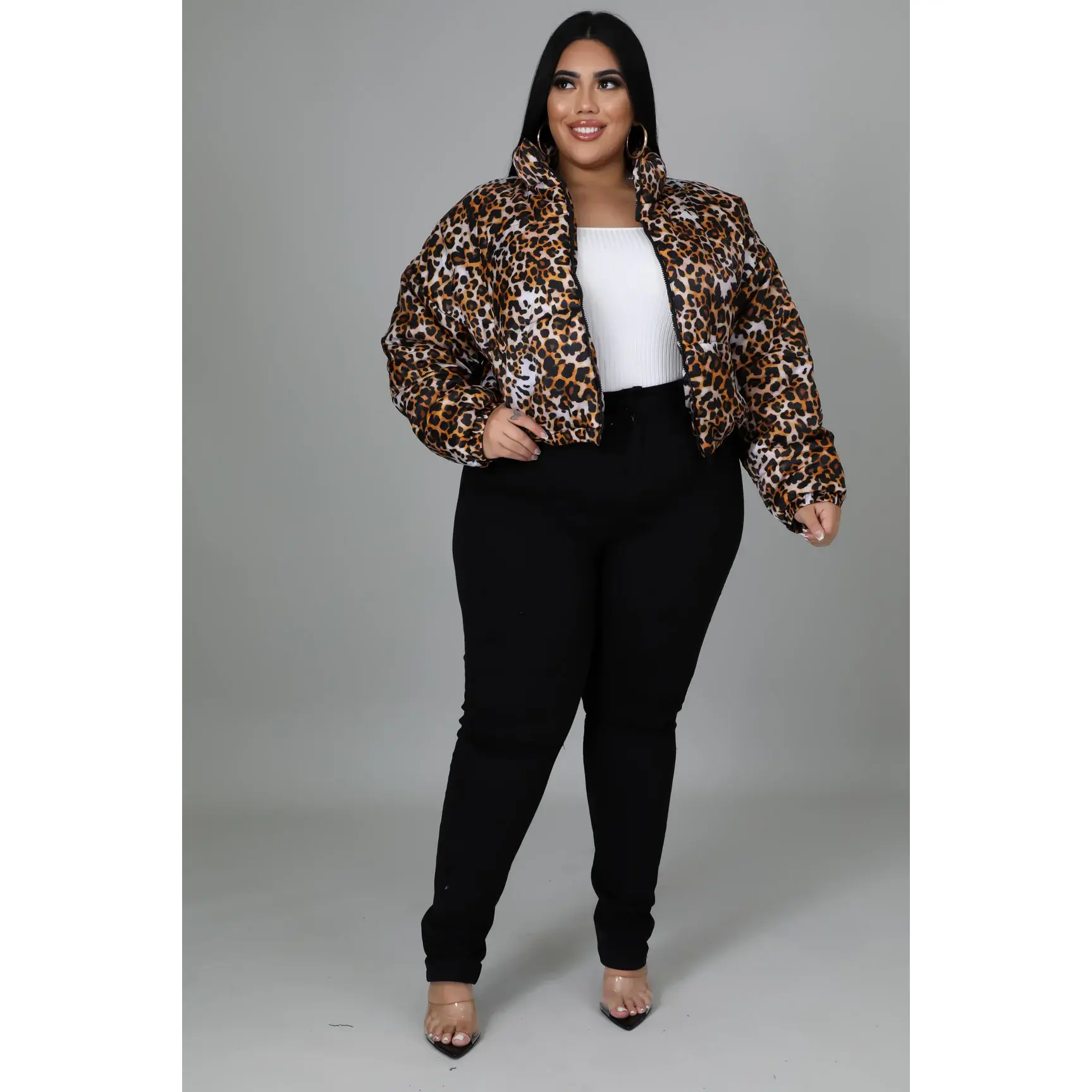 Puff Leopard Crop Jacket+ - Chocolate