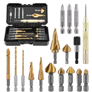 17- Hex-Shank Drill Bits, HSS Spiral Step Drill, 3 Flutes Countersink, Twist Drill Bit and  Bit,Assorted in Tough,for  Metal Cement Drilling and Screw Driving,Assorted in Organized