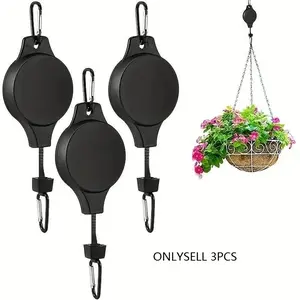 3pcs Set Pulley Retractable Hanger for Hanging Plants, Adjustable Height Plant Hook for Indoor Outdoor Use, Garden Hanger for Baskets Pots & Birds Feeder