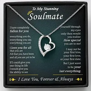 To my Stunning soulmate necklace, Necklace for girlfriend from boyfriend, My soulmate wedding gift, Girlfriend necklace gift, Girlfriend jewelry I love you forever and always. Necklace Jewelry With Meaningful Messages Card & Box