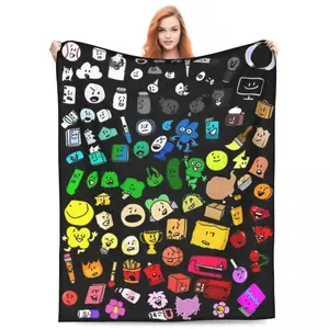 BFDI Inanimate Insanity All Characters Blanket Ultra Soft Flannel Cozy Warm Bedroom Couch Sofa Bedding Picnic Throw Bedspread Decor Birthday Gift Christmas Gift for Cartoon Fans Kids Teens Men Women Funny Show Style
