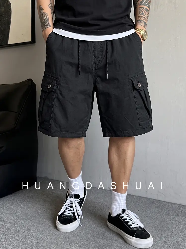 3-pack men’s casual shorts, pure cotton workwear style, loose fit with multiple pockets, relaxed knee-length cut, comfortable and unrestricted for long wear, suitable for daily commuting, camping, hiking, and outdoor fishing.
