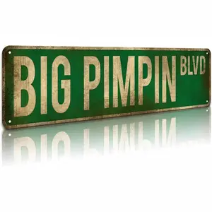 Big Pimpin Blvd Street Sign, 16x4inch Aluminum Slim Tin Sign Street Funny Metal Sign Wall Decor for Bedroom Home Bar Garage Art Gift