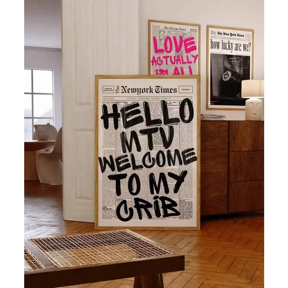 [Sale up to 65% Off][Free Shipping][No Frame] Multi-Size (12x18,16x20,17x17,18x24,20x30) Artistic Hello MTV Black Typography Paper Print, Music-Themed Wall Art, Preppy Kid Room & Living Room Decor, Trendy Girly Wardrobe Accent Poster