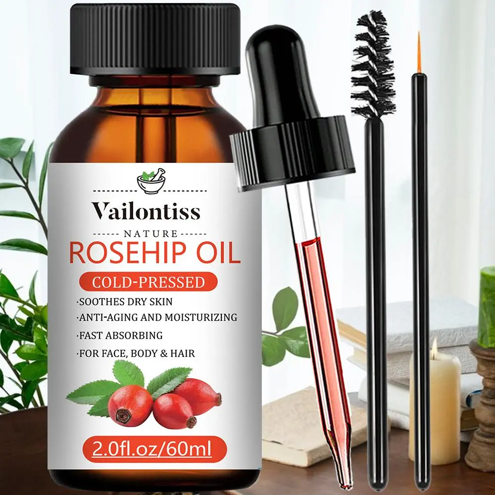 Rosehip Seed Oil, Natural Cold-pressed Rosehip Oil, Plant Based Oils, Hair Softener & Facial Moisturizer, Moisturizing Carrier Oil for Skin, Hair, Nails & Massage, Hydrating, Daily Body Care