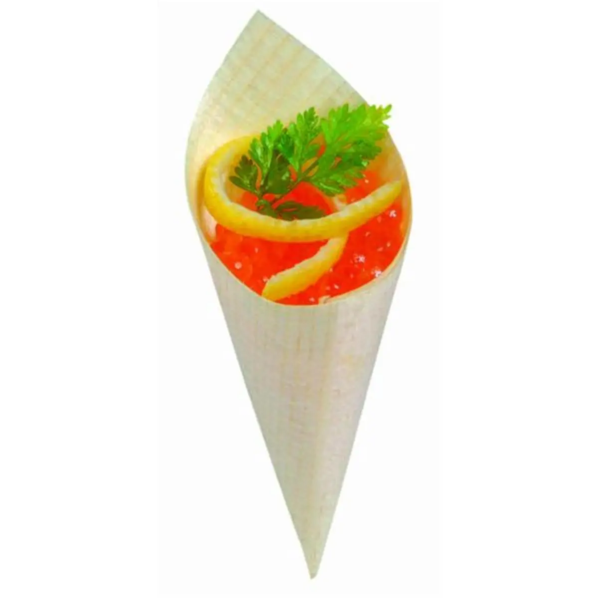 212 MAIN Disposable Eco-Friendly 5oz Natural Wood Mini Cones - 2.7in Dia, 7x5.1in Size, Smooth Finish - Home & Festive Party Supplies for Kitchen Use