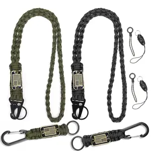 2/4 Pack Heavy Duty Braided Paracord Key Lanyard with USA Flag, Long & Short Dual Purpose Paracord Keychain for Men Outdoor Daily Use