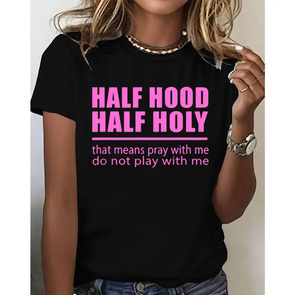 Unisex 100% Cotton Soft Streetwear T-Shirt Apparel, Breathable Half-Hood Sports Top, Funny Graphics Casual Wear for Women