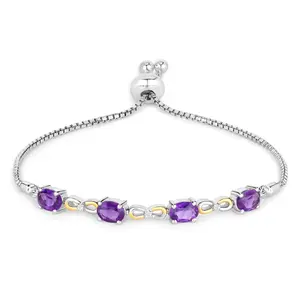 Natural Amethyst Infinity Bolo Bracelet Silver