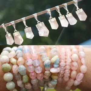 Morganite jewelry, Morganite bracelet,  Morganite Pendants - Morganite Rings - 925 Silver Healing Crystal Jewelry