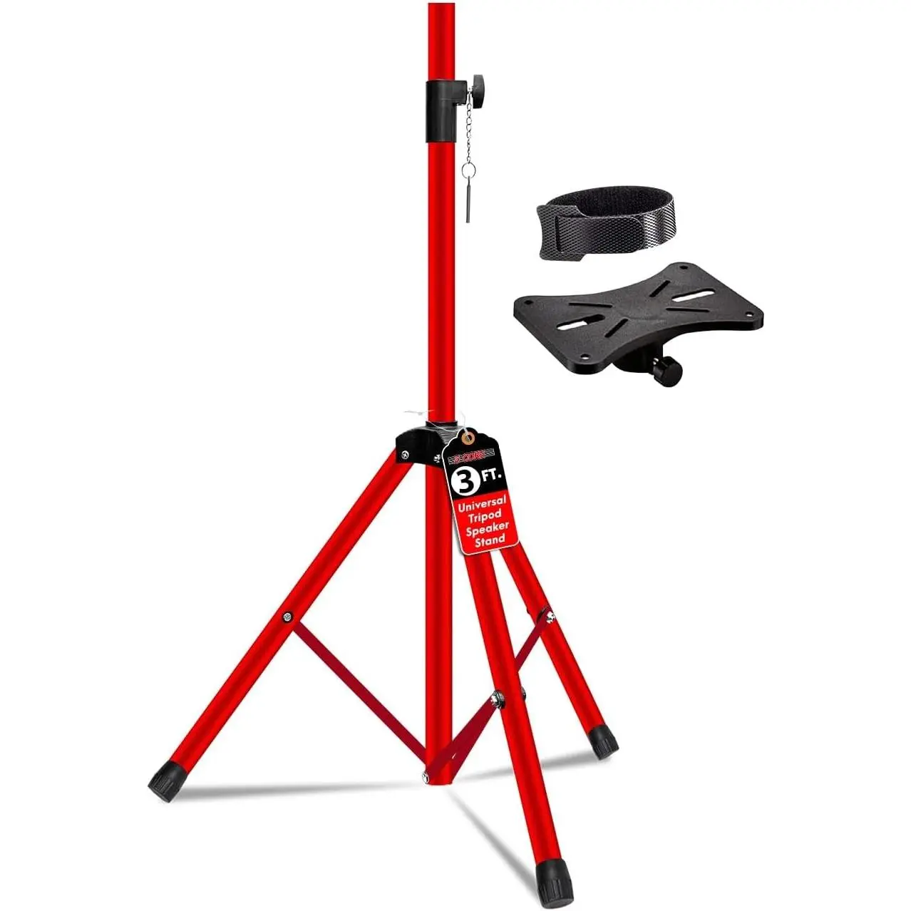5 Core Universal Steel Alloy Speaker Stand - Foldable Stable Tripod for DJing, DJ Equipment, Studio Monitors, PA Speakers, 132 Lbs Capacity, 36 in Adjustable Height, 35mm Compatible Insert, Metal Safety Pin, Red, Accessories, Includes Bracket