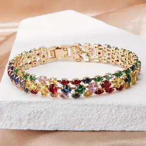 Boho Bracelet | Geometric Zircon Bracelet | Everyday Party Bracelet – 2026 Gold-Tone Multicolor CZ Bracelet Perfect for Daily Wear & Festive Occasions