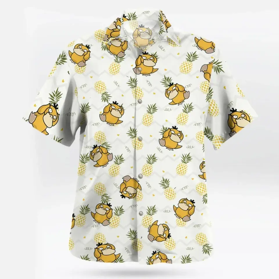 Cute Psyduck Pineapple Pattern Hawaiian Shirt Tropical Quirk Style