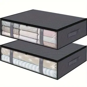 2-Pack Underbed Storage Bags, Foldable Organizer Boxes with Clear Window for Clothes, Blankets & Shoes