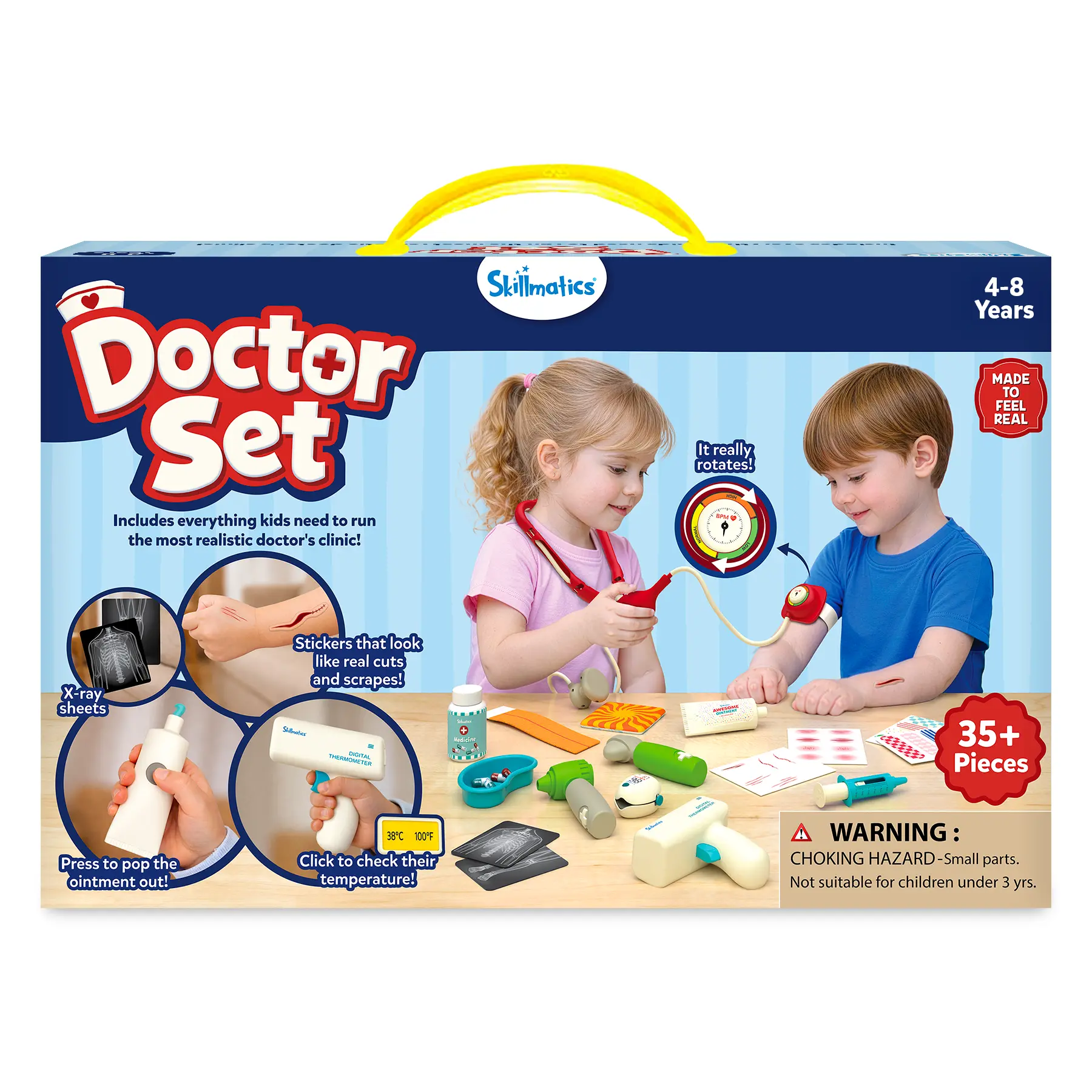 Skillmatics Doctor Set for Kids – 35+ Piece Pretend Play Medical Kit with Interactive Tools, Thermometer, BP Monitor, X-Ray Sheets & Prescription Pad, Role Play Toy, Gift for Ages 4, 5, 6, 7, 8