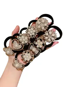 10Pcs Pearl Rhinestone Hair Tie Set | Coquette & Elegant Style，Soft Girl & Luxury | Decorative Elastic Scrunchie Ponytail Holders with Floral/Heart Charms|No-slip、Gentle on Hair、Stretchy | Ideal for Women, Daily Styling & Special Occasions
