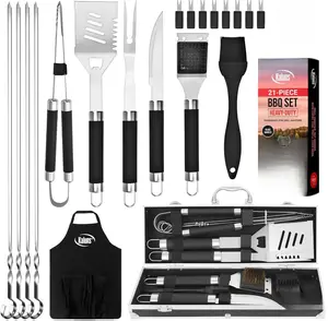 Grilling Accessories, Dad Gifts for Fathers Day Grilling Gifts, Heavy Duty Stainless Steel Grill Set BBQ Grill Accessories for Outdoor Grill with Aluminum Case and Apron, Best Gifts for Men Dad