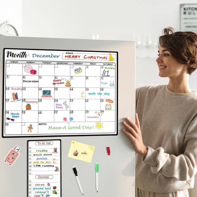 Magnetic Reusable Fridge Calendar Whiteboard 15x11 Inch Monthly Organizer with 6 Markers & Today List for Family Planning