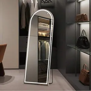 Arched Full Length   Lights, 20"*63" LED  Full Length  Stands, Free Standing\/Wall Mounted\/Leaning Full Body Arched  with mirror White Makeup Vanity Table wooden