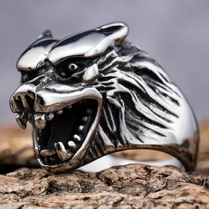 Exaggerated Domineering Wolf Head Men's Stainless Steel Adjustable Ring, Punk Style Ring - Punk Hip-Hop Party, Wedding Fashion Accessory, Adjustable Rings,summerwins