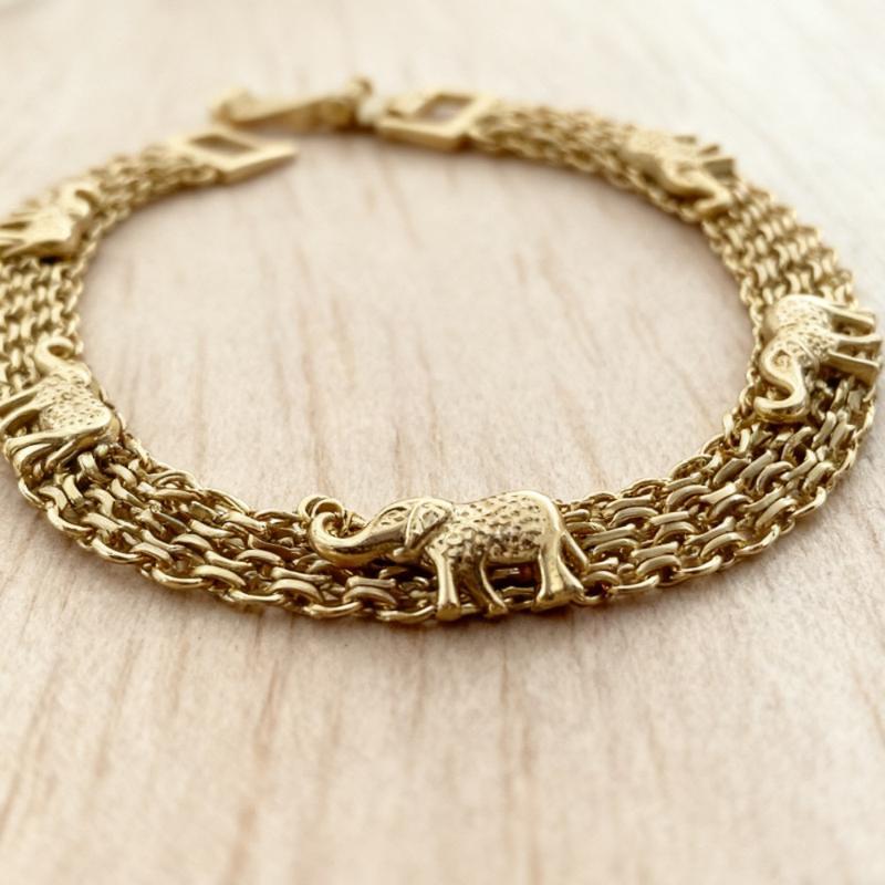 Lucky Elephant Bracelet Women Adjustable Gold Plated Jewelry Gift for Friend