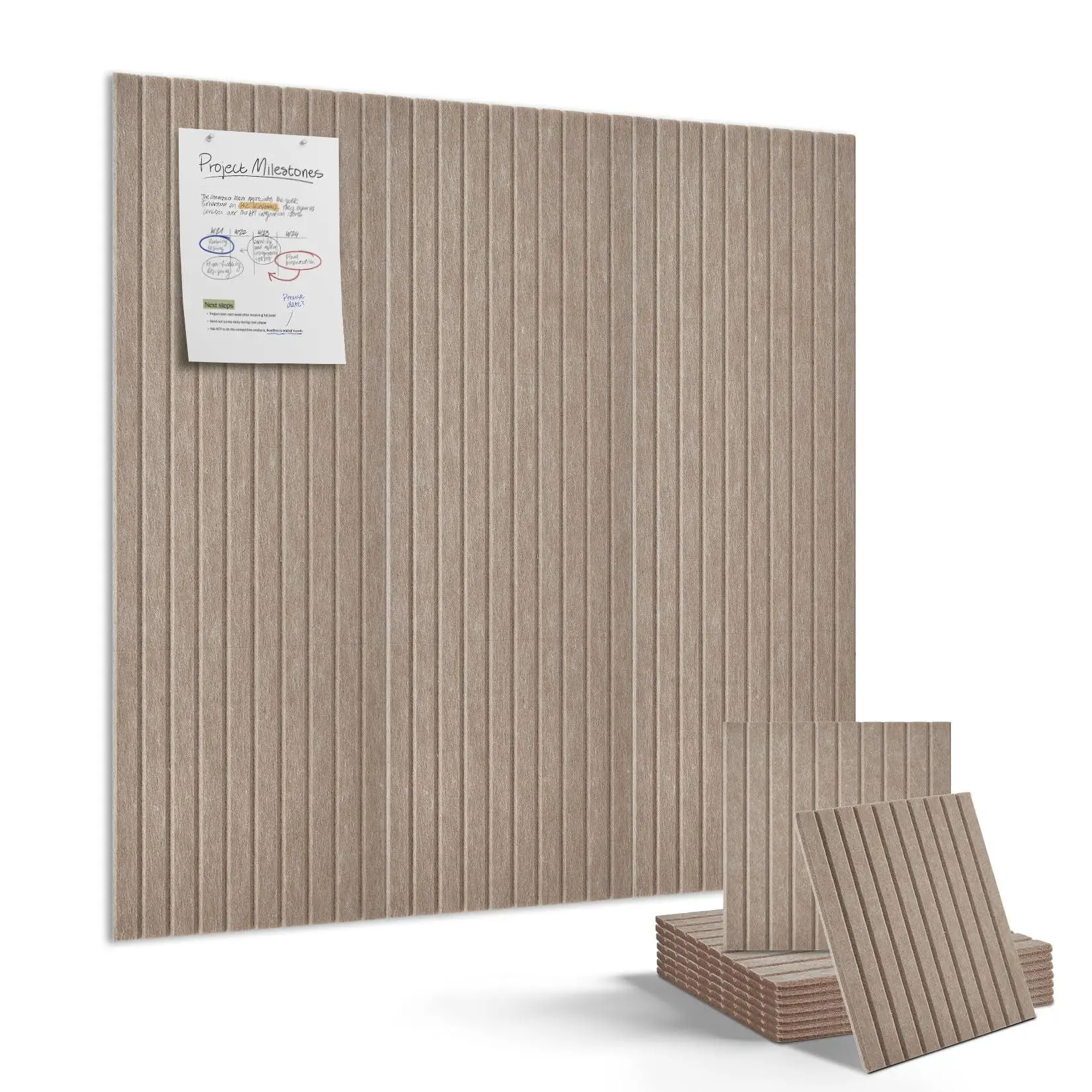 GARVEE 9 Pack Acoustic Felt Bulletin Boards, 11.8×11.8" Soundproof Wall Tiles with Self-Adhesive, Modular Pin Boards for Office, Home & Classroom Decor, Deep Camel