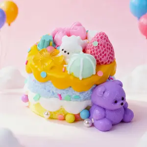 Pawtoto Yummy Birthday Cake Squishy Toy Handmade Food Grade Silicon Creamy Clay Feel Soft Quick Rebound