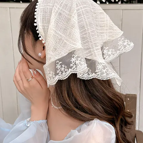 Women's Boho Style Lace Head Scarves, Vintage Floral Embroidered Head Scarves for Weddings, Parties and Formal Occasions, Fashion Accessories for Women, Boho Style Scarf, Headscarf