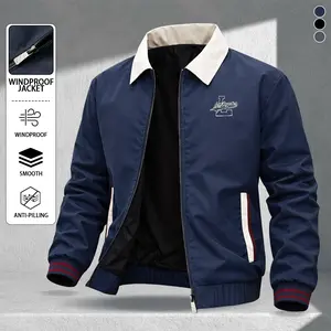 Men's Los Angeles Letter Print Jacket, Durable Windproof Fabric, Color Block Collar, Urban Casual Style, Suitable for Everyday Wear, Campus Life, Lightweight Activities, Trendy Versatile Design Makes It an Ideal Gift