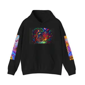 Trippy Forest Hoodie, Psychedelic Woodland Sweatshirt, Abstract Tree Pattern Pullover, Unique Nature Print Jumper, Retro Forest Clothing