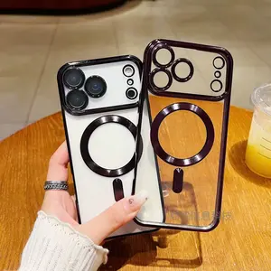 Chroma Magnetic Magsafe phone case for iPhone 17 16 15 14 13 12 11 Pro Max Plus Air Protection Protector,Artistic  Electroplated Shine Phone Protector Cover, Iridescent Casing，clear black silver blue purple Retro fashion case Smartphone