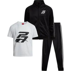 Boys Tracksuit Set 3 Piece Breathable Tricot Zip Up Sweatshirt Athletic Graphic Tees & Jogger Sweatpants