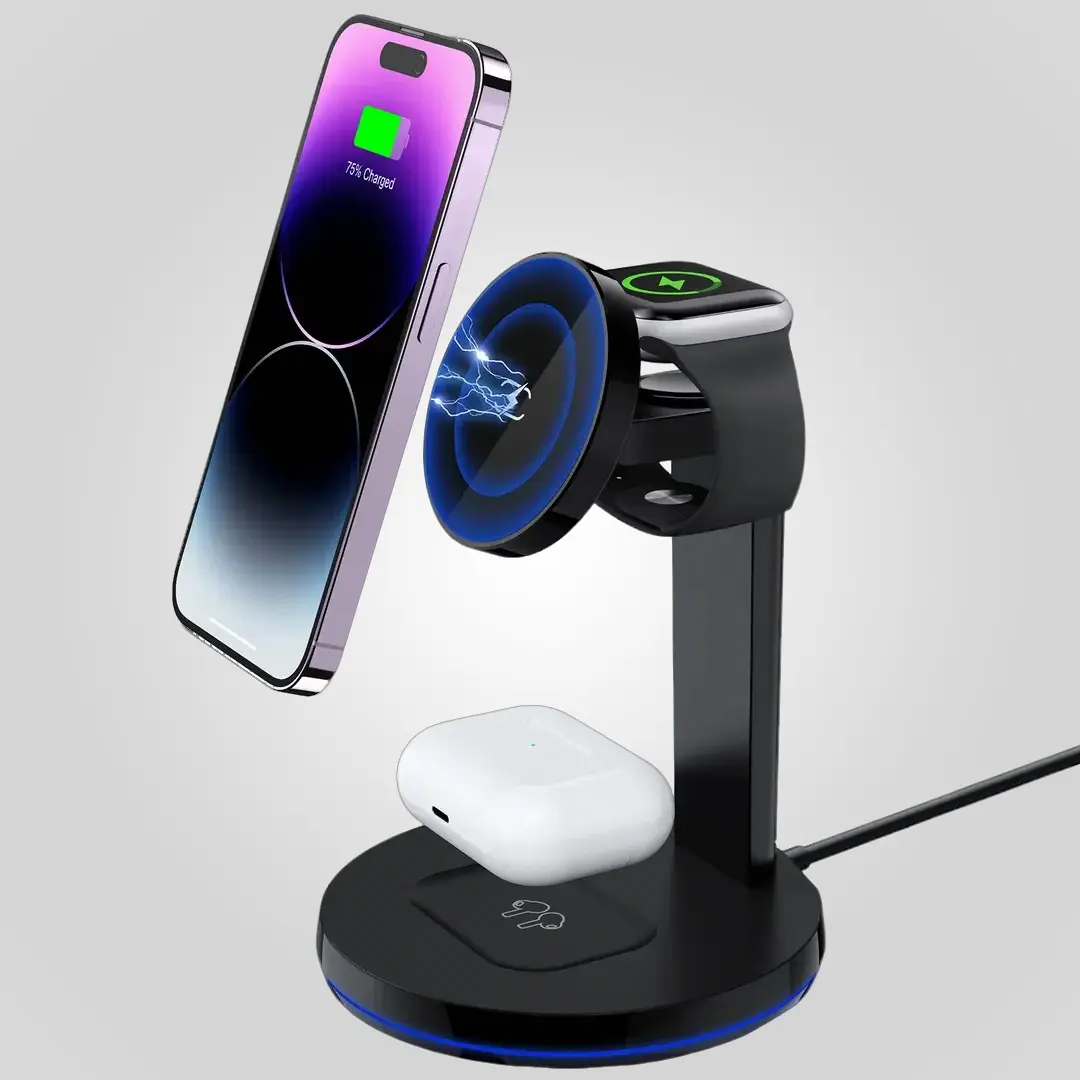 NANAMI Wireless Charging Station, 3 in 1 Fast Desk Charging Station,Wireless Charger Stand for iPhone 15/14/13/12/11 ProMax/X/Xs Max/8/8 Plus, AirPods 3/2/pro, iWatch Series918/716/5/SE14/312