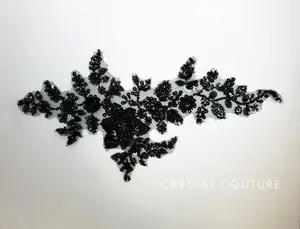 Black Embroidered Beaded Floral Applique with Sequins